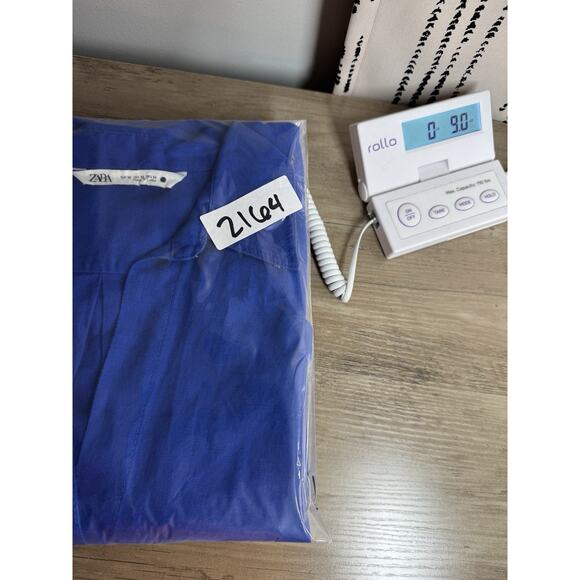 ZARA 100% Linen Oversized Button Down Shirt Women’s XS Royal Cobalt Blue Beachy - Picture 15 of 15